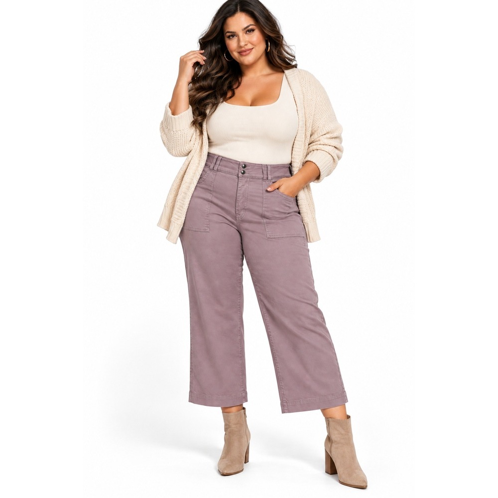 Studio Blue Demi Super High Rise Wide Leg Cropped Pants Light Purple 32 14 NEW